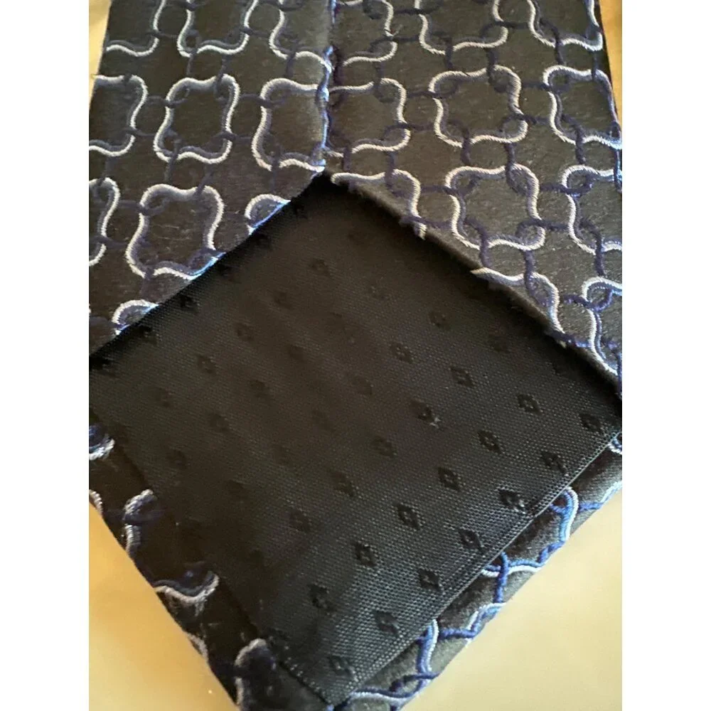Barbara Blank‎ Black Blue Geometric Silk Neck Tie